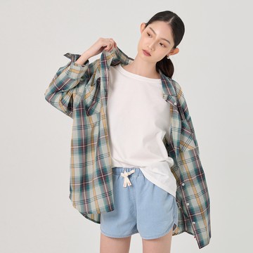 【ERSS】女裝 襯衫 長版襯衫 男友風 格子襯衫 寬鬆綠色 橄欖綠【K30018】