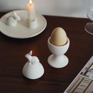 北歐儀式感 出口歐式磨砂陶瓷兔子造型雞蛋托 早餐帶蓋蛋托 蛋架