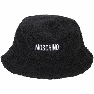 MOSCHINO 字母刺繡泰迪絨毛漁夫帽(黑色)