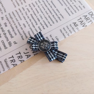 學院風千鳥格鈕扣髮夾 灰