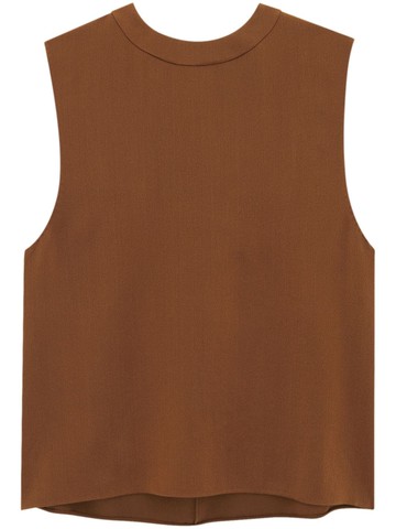 Saint Laurent - sleeveless silk top - women - Silk - 34 - Brown