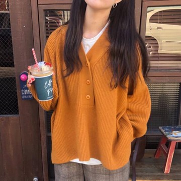 港風chic慵懶v領針織衫女秋冬新款寬松網紅開衫外穿毛衣外套
