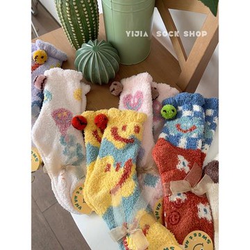 毛絨絨襪子女冬季加厚保暖中筒襪地板襪家居睡眠襪月子可愛珊瑚絨