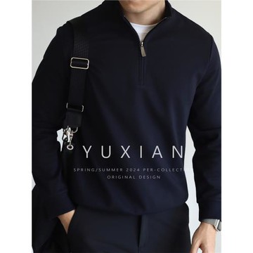 【高端7A抗菌】春秋立領半拉鏈棉質含桑蠶絲彈力薄款男士運動衛衣