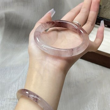 【粉紅菲菲】貴妃環圓條粗款玻璃防玉冰透手鐲漢服配件古風叮當手鐲女（AL202）38-0562