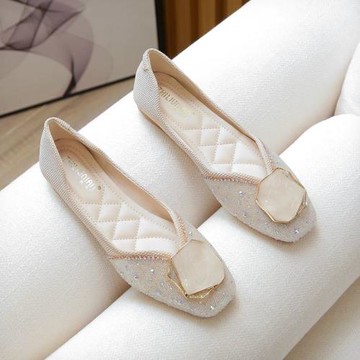 大碼女鞋41到43春秋款軟底水鉆2024時尚方頭潮豆豆鞋一腳蹬平底單