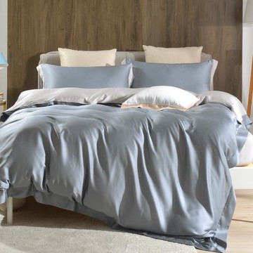 Betrise流光銀/灰 雙人 摩登撞色系列 頂級300織紗100%純天絲四件式薄被套床包組