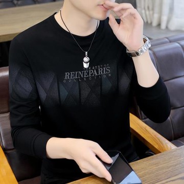 男士圓領衛衣2023春秋季休閑長袖打底衫純棉刺繡薄款t恤秋裝上衣