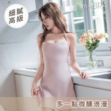 myBRA蜜桃貝里尼｜無襯緞面平口美背睡裙