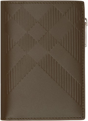 Burberry 绿色 Embossed Check Zip 钱包