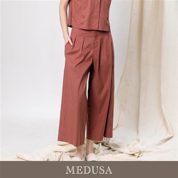 現貨【MEDUSA 曼度莎】天絲棉褶邊直筒休閒寬褲（M-XL）｜女休閒褲 直筒褲
