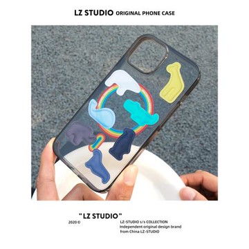 lz原創小動物透明黑色新款17蘋果15pro手機殼16磁吸12適用iPhone14promax保護套13氣囊支架小眾