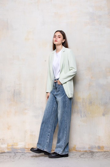 薄荷曼波綠色休閒一粒扣西服外套N3013018J59