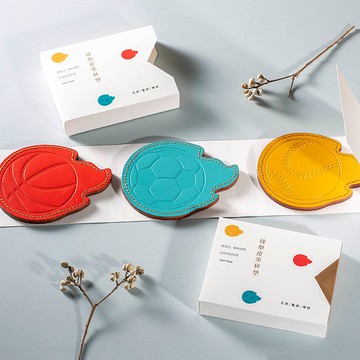 【棒球/足球/籃球】火焰球造型皮革杯墊組禮盒 (表面防潑水)