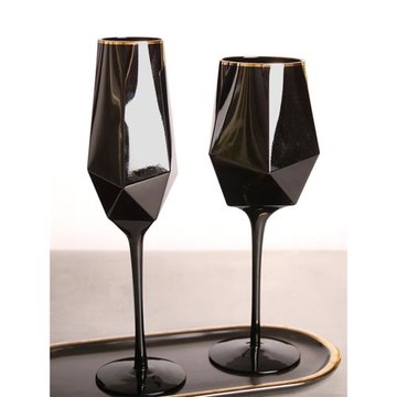 純黑水晶金邊玻璃紅酒杯高腳杯酒杯樣板間擺臺專用香檳杯葡萄酒杯