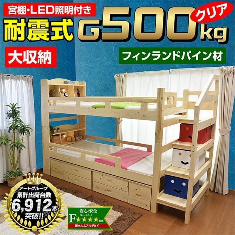 二段ベッド 2段ベッド 収納つき 宮付き 階段付き Led照明付 耐荷重 500kg ラッキーベッド フィンランドパイン材 マーク エックス3 本体のみ Art 通販 Lineポイント最大0 5 Get Lineショッピング