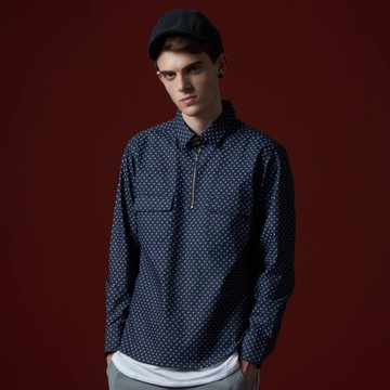 Stone'As Denim Shirt With Zip / 牛仔 單寧 點點 拉鍊 襯衫