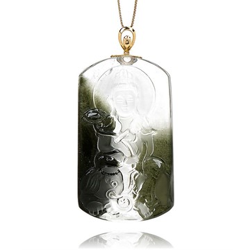 【正佳珠寶】綠幽靈 頂級雙聚寶盆 普賢菩薩 30.6g 綠幽靈吊墜