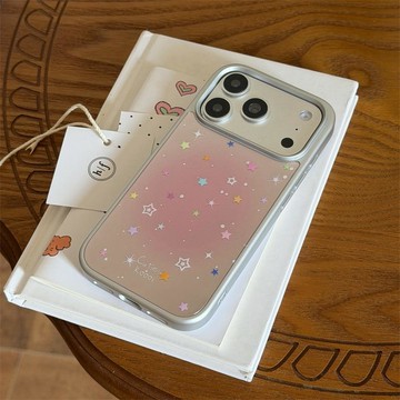 韓系甜美少女心暈染粉彩色星星適用iphone17Promax蘋果15手機殼16