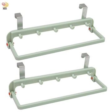 月陽免打孔廚櫃門板門後置物架自回彈抹布架掛勾超值2入(BA262)