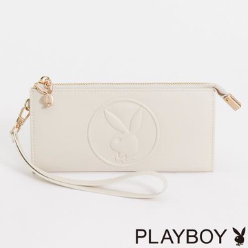 PLAYBOY - 拉鍊長夾附手挽帶 In系列 - 米色