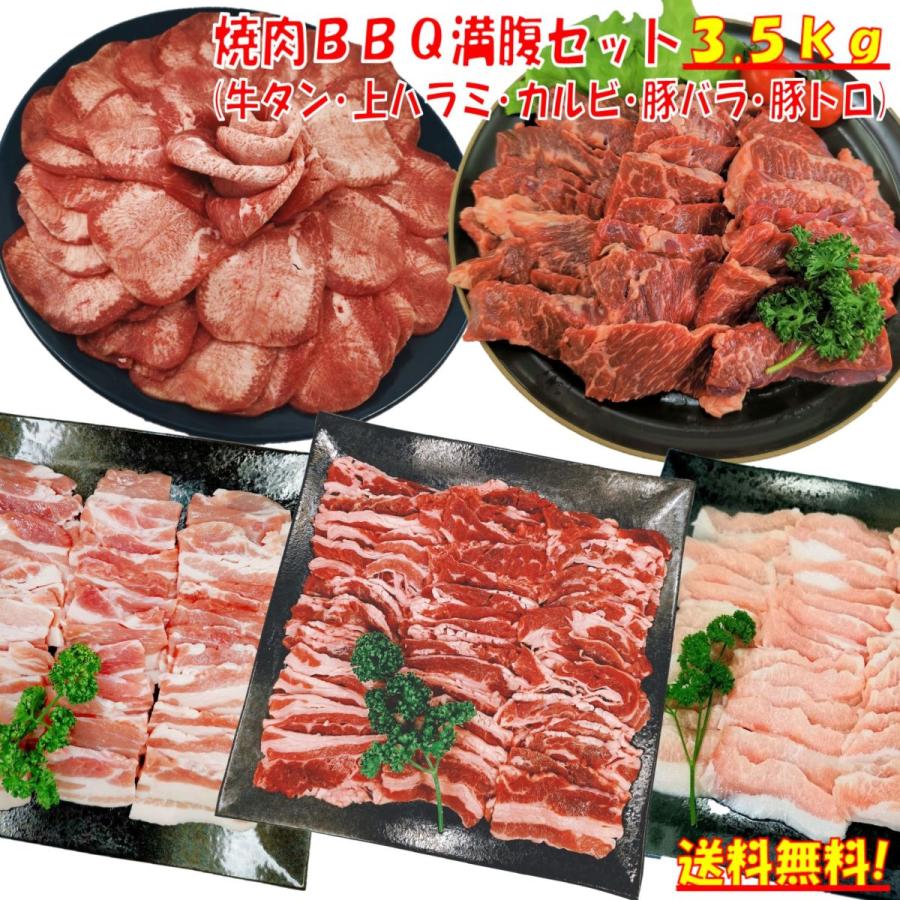 肉 牛タン バーベキュー 食材 牛肉 焼肉セット BBQ 肉 ギフト 食品ギフト セット 牛ハラミ牛カルビ 豚バラ 豚トロ 焼肉 3.5kg  8〜12人前