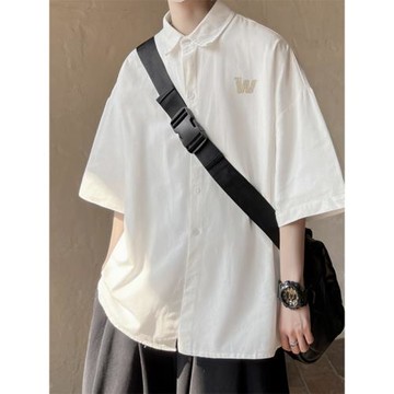 少年感白色短袖襯衫男士夏季潮牌潮流高級感痞帥休閑七分袖襯衣服