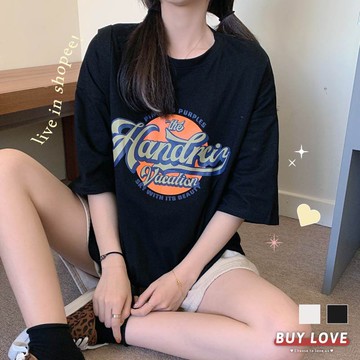 【買到戀愛】隔日到貨  美式搖滾印花落肩寬鬆短袖上衣 短袖 寬鬆 美式 搖滾 短t t恤 寬鬆上衣 【FT101】