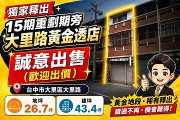 獨家釋出｜15期重劃區｜正大里路黃金透店｜台中市大里區大里路