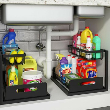 跨境下水槽儲物收納架廚房櫥櫃置物架抽拉式架子可拆裝調味品收納