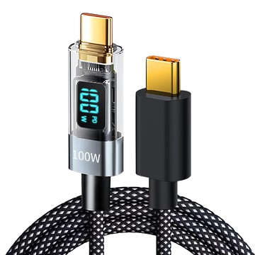 i-gota 愛購它 Type-C 100W薄型充電傳輸線 LED數字顯示 480Mbps傳輸速度  1.2m  黑色  1條