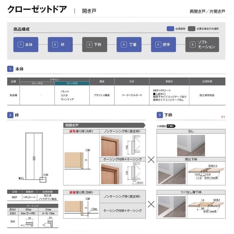 クローゼット両開き戸 ラシッサD キナリモダン LAA 把手付 ノン 