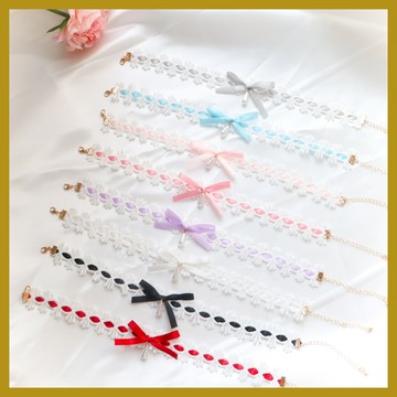 lolita蘿莉塔項鍊 綵帶白色蕾絲項圈 choker頸鍊 cosplay女僕鎖骨鏈