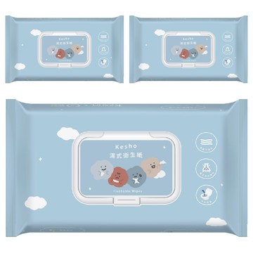 KeSHO 溼式衛生紙 藍色  70張  5.7g  3個