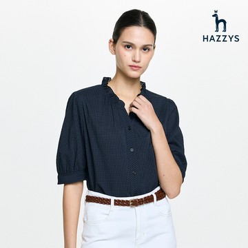 【HAZZYS】女款皇家藍浪漫法式風情都會感短袖襯衫 YSXKB405