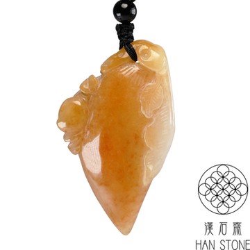 【漢石齋】天然翡翠A貨 福瓜玉佩吊墜 黃翡種(51*31*11mm)