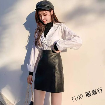 質感皮裙女 防走光皮裙 韓版高腰a字裙 短裙 安全褲 包臀短裙 窄裙 裙子 PU皮裙 女裝 裙裝
