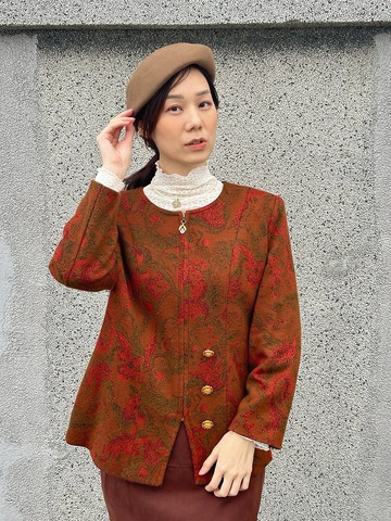 深秋圖騰毛呢單排釦外套