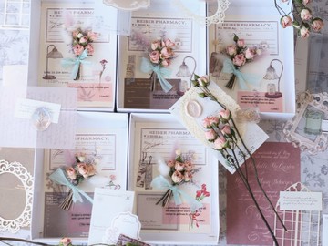 永生花卡片花盒 | 粉紅色緞帶與花茶