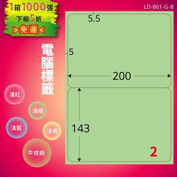 《勁媽媽商城》龍德 電腦標籤紙 2格 LD-861-G-B  淺綠 1000張  影印 雷射 噴墨 貼紙