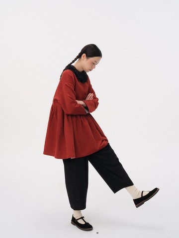 橘紅坑條燈芯絨娃娃款A型減齡上衣