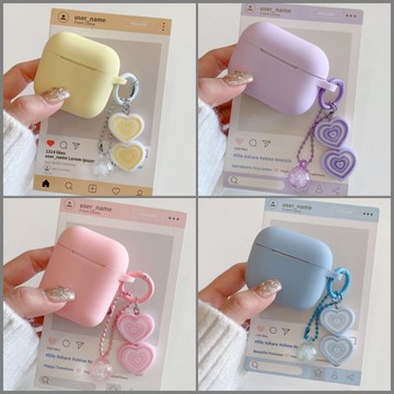 簡約素色矽膠款 愛心亞克力吊飾 AirPods Pro3 4代 Pro2 耳機保護套 3代 2代 蘋果耳機殼 藍芽耳機套