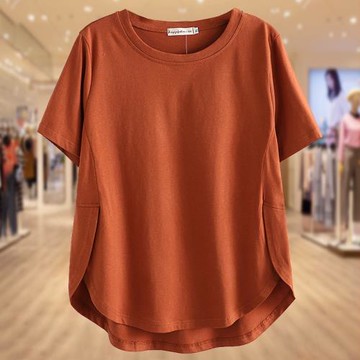 短袖T恤女夏季新款加肥加大碼中年胖媽媽裝洋氣純棉小衫百搭上衣