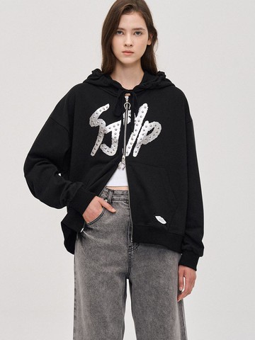 (PW2E8TJMT01WBK) Metallic Printed Jersey Hoodie