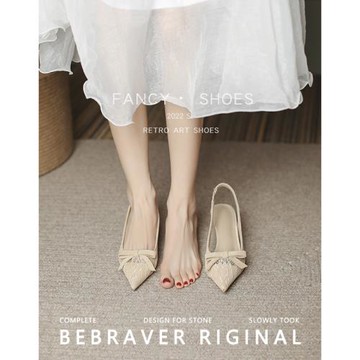 網紗高跟鞋女2025春夏新款后空細跟尖頭涼鞋蝴蝶結御姐風性感單鞋