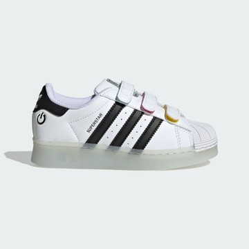 【ADIDAS】SUPERSTAR LED LIGHTS CF C 休閒鞋 中大童 童鞋 白黑色 燈鞋 魔鬼氈-JI0506