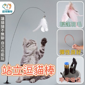 【超悅購物】(現貨)站立 吸盤逗貓棒 站立逗貓棒 蓬鬆羽毛 彈性佳 逗貓棒 自嗨逗貓棒 貓咪玩具 寵物用品