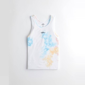 Hollister 經典刺繡文字渲染背心-白渲染色