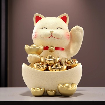 新款招財貓入戶玄關鑰匙收納擺件客廳鞋柜裝飾品前臺糖果盤禮物