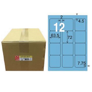 【龍德】LONGDER 三用電腦標籤 A4 12格 圓角 63.5*72mm 淺藍1000張/箱 LD-815-B-B(適用雷射、噴墨、影印)